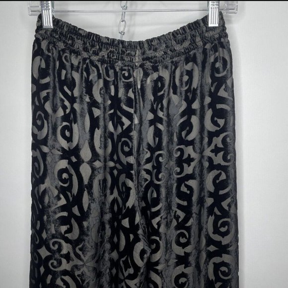Vintage 90s Emanuel Ungaro Palazzo Pants Size M Sheer Black Velvet Burnout - Picture 4 of 5